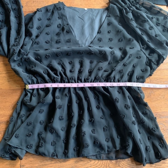 Black Swiss Dot Babydoll Blouse - Picture 8 of 13